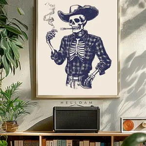 Unframed, Room Decor, Skeleton Cowboy Print, Rustic Home Decor, Bar Art, Vintage Art, Western Decor, Texas Wall Art, Day of the Dead, Eclectic Wall Art  – 5 Size, 8x12 to 27x40 inch