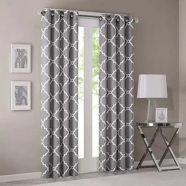 Madison Park Fretwork Print Window Curtain 108" Panel Grey