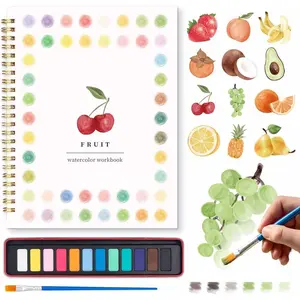 Watercolor Workbook - Beginner Friendly Watercolor Kit with 12 Colors Paint Set, Brush & Coloring Book, Adult Watercolor Painting Book & Learning Workbook for Teens（Fruits）