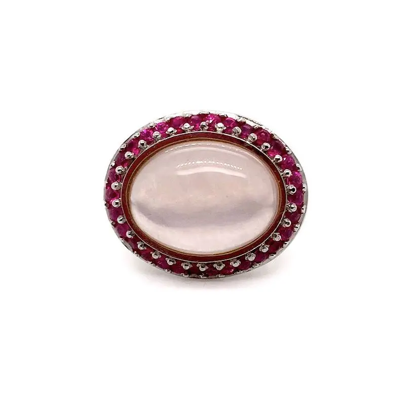 Pink Quartz, Sapphire & Diamond Ring – 18k White Gold