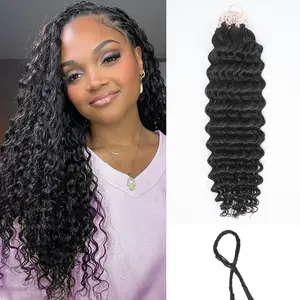 MIXNONCS Deep Wave Feather Crochet Human Hair 100% Raw Real Hair Extensions for Braiding Water Wave Feather Line Knotless Pre Separated
