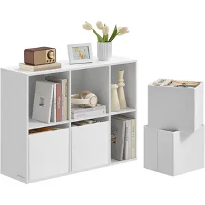 Superfast Toolless Assembly, Bookshelf, Cube Storage Organizer, Shelving Unit, Compartments, Fabric Drawers,.x.x.Inches, Snow White ULBC196W01