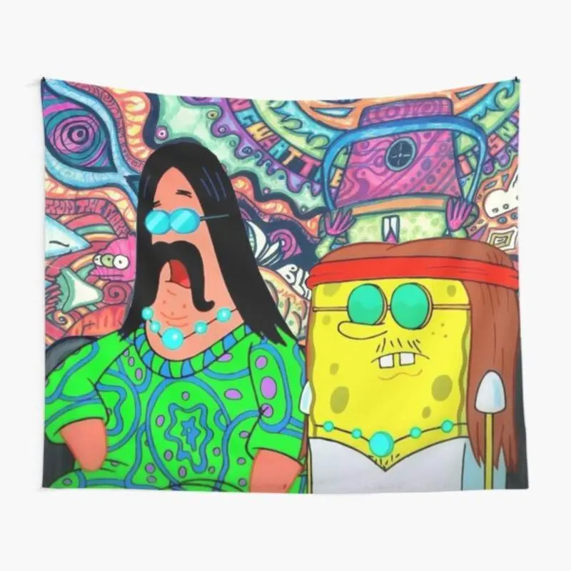 Hippie SpongeBob Print Tapestry - 60"x40" Size Lightweight Hanging Home Decor for Living Room, Bedroom - Teen Birthday Gift