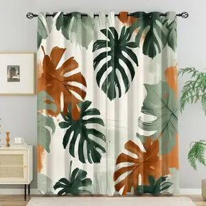 Boho Tropical Monstera Leaf Curtains, Tropical Leaf Blackout Curtains, Green Palm Monstera Leaf Thermal Insulated Bedroom Window Curtains, Tropical Leaf Blackout Curtains, Botanical Plants Window Drapes for Living Room 2 Panels