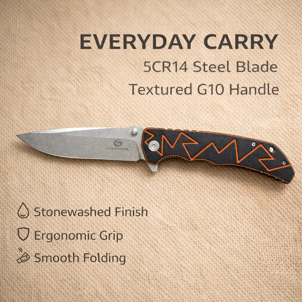 Lightweight Folding EDC Knife – 5CR14 Steel Blade with Textured G10 Handle for Outdoor & Daily Utility
