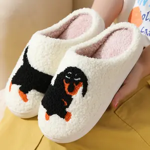 Dachshund Design Slippers for Women Plush Soft Comfort Non-Slip Sole Indoor Outdoor Fall Winter Seasonal Cozy Footwear Shoe Flipflop