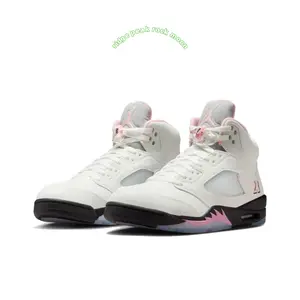 White Smooth Leather High-Top Retro Basketball Shoes with Pink  Reflective Mesh and Black Sawtooth Midsole