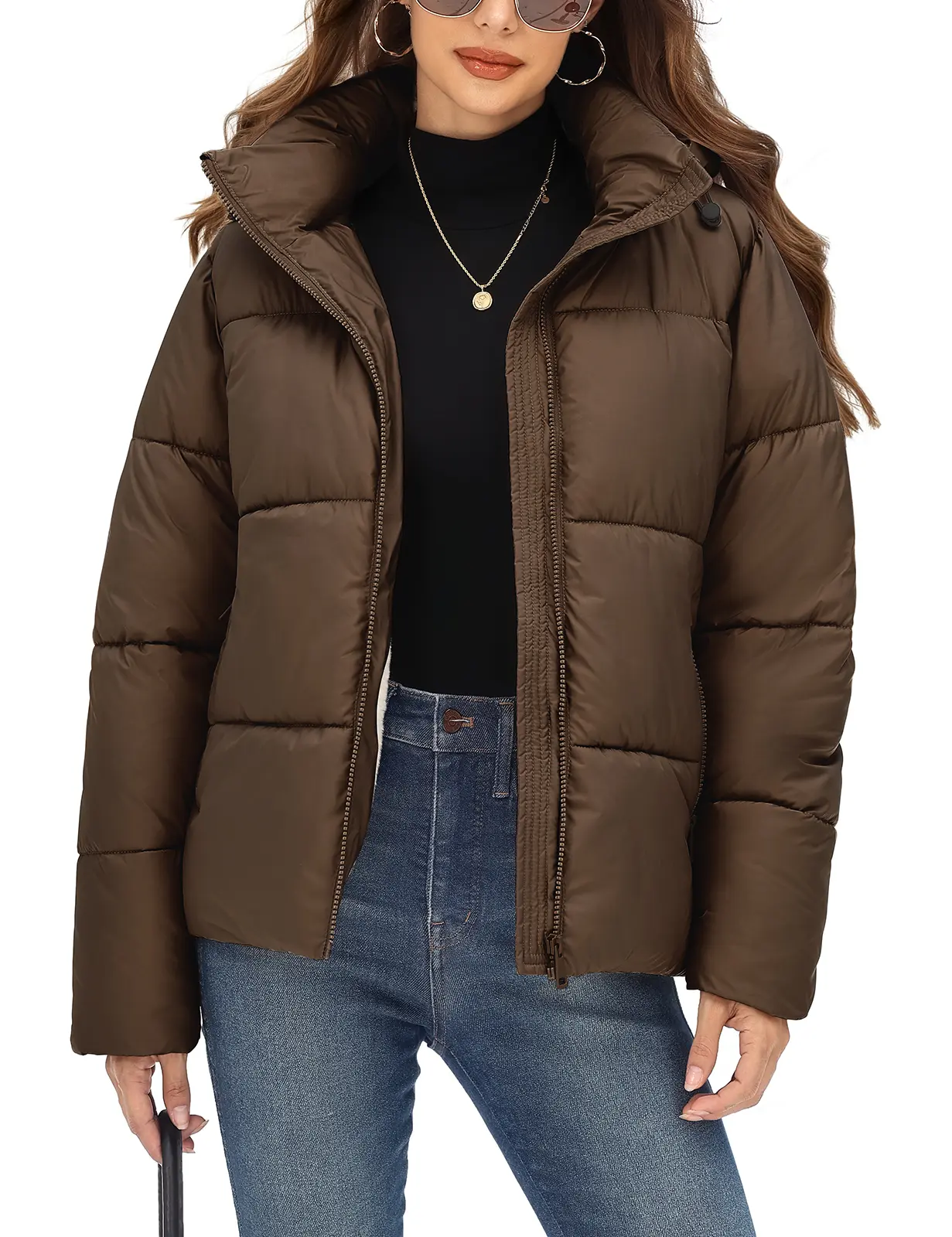 Winter Puffer Coat for Women Warm Cropped Jacket | Faux Fur Lining Quilted Parka with Pockets & Hood Tops Womenswear
