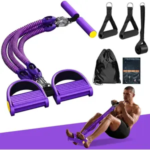 Pedal Resistance Band with Handle, Aturien Adjustable Powerful 4-Tube Elastic Bands for Exercise, Multifunctional Foot Pedal Puller, Home Workout Equipment for Legs Arms Abs