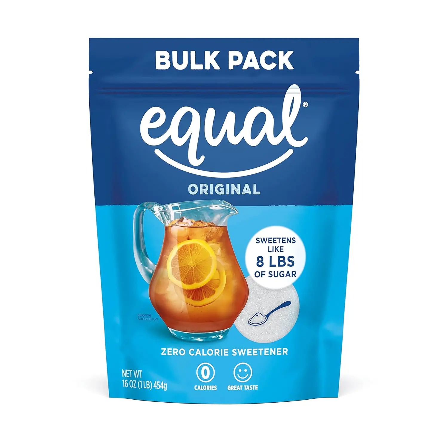 EQUAL 0 Calorie Sweetener, Powdered Aspartame and Acesulfame-K Sweetener, Zero Calorie Sugar Alternative, Erythritol Free, 1 Pound Bulk Bag (Pack of 1)
