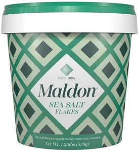 Maldon Salt, Sea Salt Flakes, 20 oz (570 g), Resealable Tub, Kosher, Natural, Handcrafted, Gourmet, Pyramid Crystals