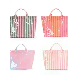 Striped Tote Bag High-Value Lightweight Handbag Commuter Large Capacity Portable Travel Shoulder Bag, Casual Style All Seasons