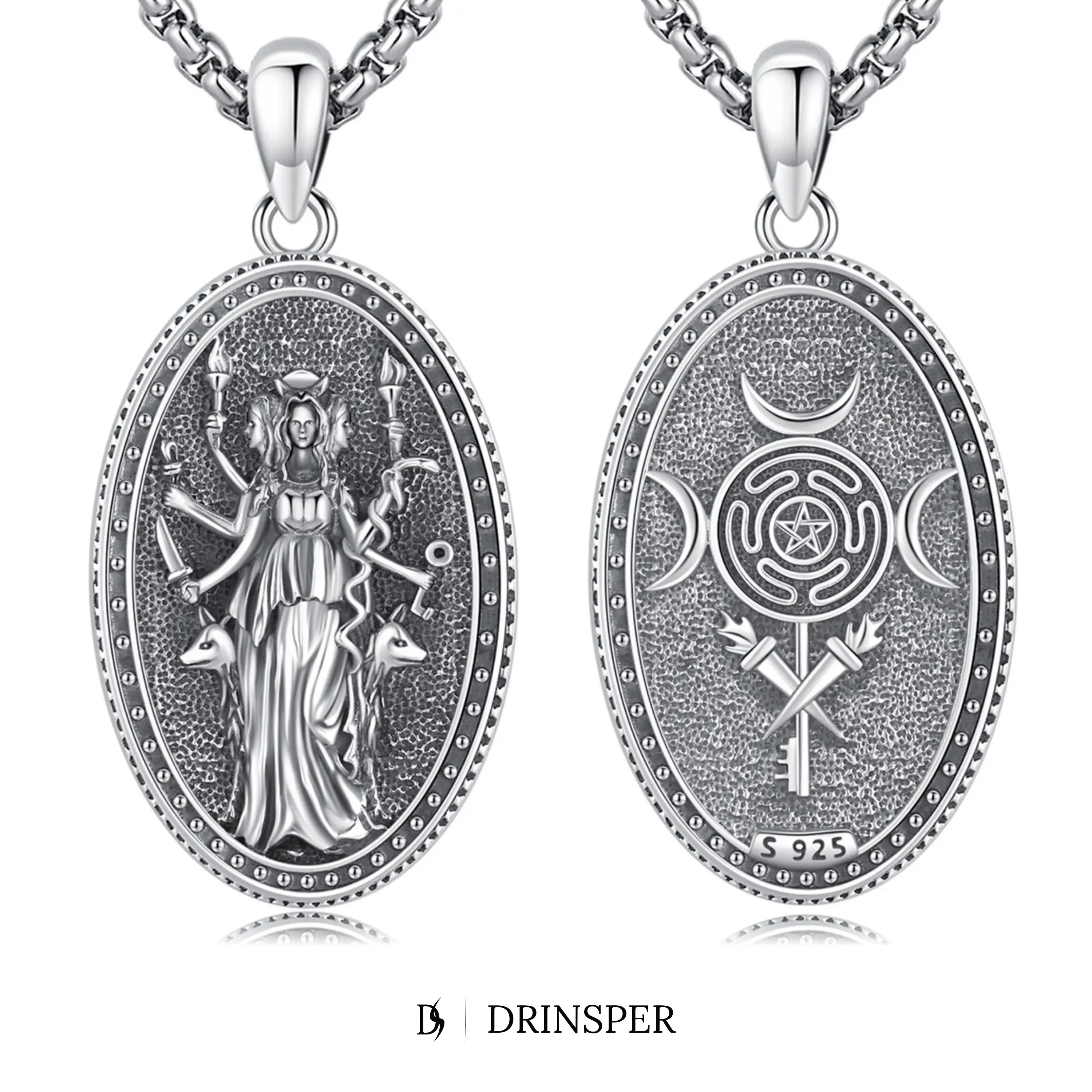 DRINSPER Hecate Necklace 925 Sterling Silver Goddess of Witches of Magic Hekate Pendant Necklace Ancient Greek Mythology Night of Hekate The Ancient O