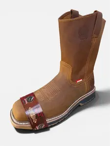 Botas de casquillo de piel de Alta calidad crazy Tabaco estilo Western / Men's Western boots steel toe high quality leather crazy tabaco