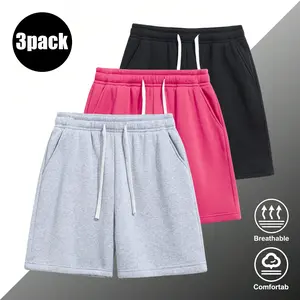 3-Pack men’s shorts: drawstring waist, mid-thigh length, simple solid colors that are easy to match. Suitable for summer daily commuting and work, outdoor running, holiday casual sports—wearable by both men and women.