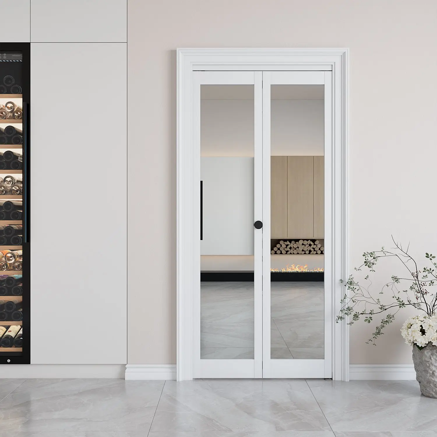 Bifold Sliding Mirror Door, Solid Wood & MDF with Water-Proof PVC Surface for Dining Room, Bedroom, Closet, Laundry Room, Bathroom,with Concealed Hardware Kit Included,Easy Install,White