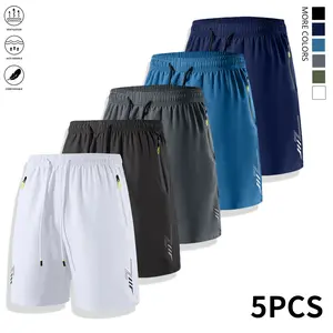 Men’s 5-Piece Solid Color Zip-Pocket Shorts — Summer casual, comfortable, breathable shorts; men’s everyday bottoms suitable for training and casual wear