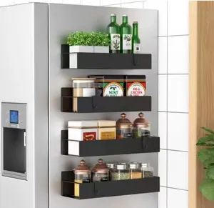 Metal 4 Pack Magnetic Spice Storage Rack Organizer for Refrigerator and Oven, Black Fridge Organizers and Storage