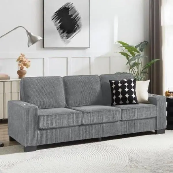 83.86Corduroy Fabric Sofa,Modern Compressed Couch,3-Seater Sofa, Furniture For Living Room,Bedroom,office