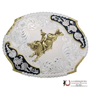 MONTANA SILVERSMITH ANTIQUE LEAVES WESTERN BELT BUCKLE WITH BULL RIDER