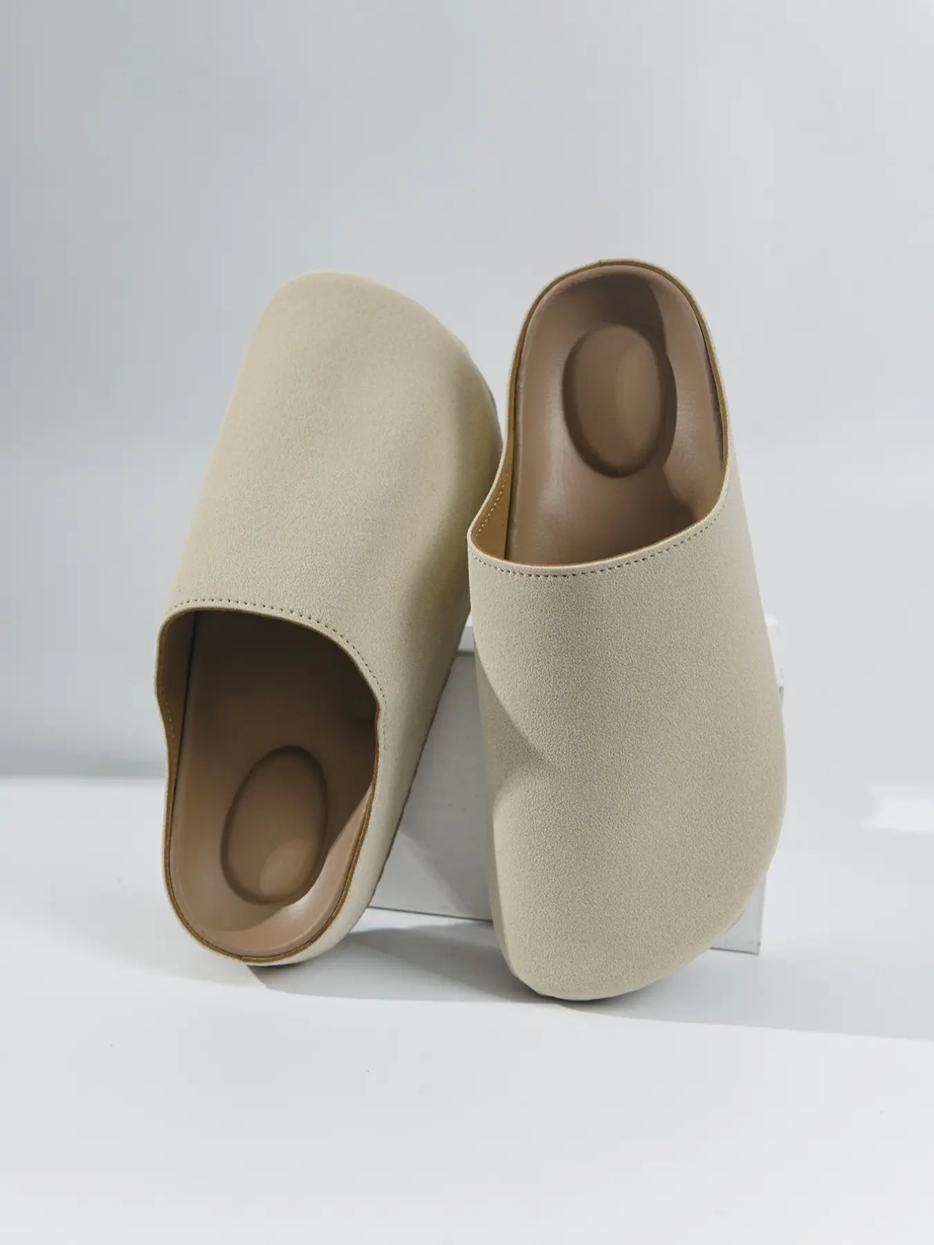 Women's Suede Round Toe Wooden Sole Slippers, Comfortable Adjustable Width Fashion House Slippers, Daily Wear Stylish Footwear