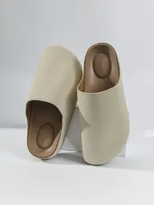 Women's Suede Round Toe Wooden Sole Slippers, Comfortable Adjustable Width Fashion House Slippers, Daily Wear Stylish Footwear