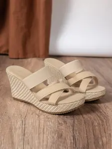 Women's Summer Boho Wedge Sandals, Fashionable Heeled Sandals, Ankle Strap Wedge, Sexy High Heel Beach Shoes, Waterproof Thick Sole, Dress Pair, Plain Design