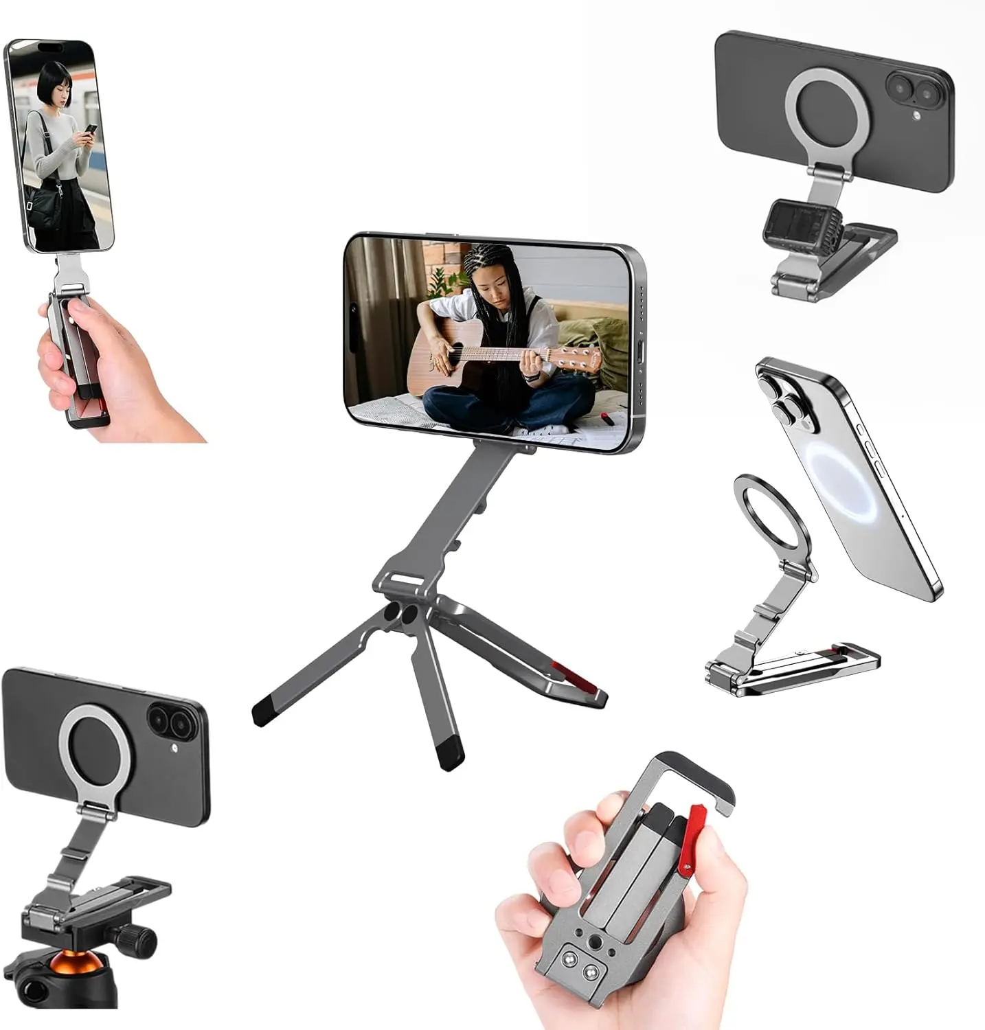 Phone Tripod Stand for , Aluminium Lock Mini Tripod with Arca-Swiss, for MagSafe Smartphone Holder Quick Mount with 1/4'' Screw Hole and Cold Shoe for  17 16 15 14 13 12
