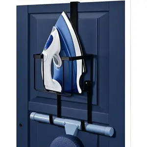 Wall Mount Ironing Board Organizer, Space Saving Iron and Board Storage Holder, Over The Door Hanger for Laundry Room, Black, Sturdy and Durable, Foldable Design for Easy Storage