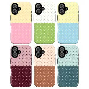 Polka Dot Phone Case, Two-Tone Horizontal Color Split Mauve Burgundy Cream Brown Light Teal Dark Teal Small Polka Dot Pattern Playful Artistic Retro Aesthetic iPhone 17 16 15 14 13 12 11 Pro Max & Samsung S25 S24 S23 S22 Gift