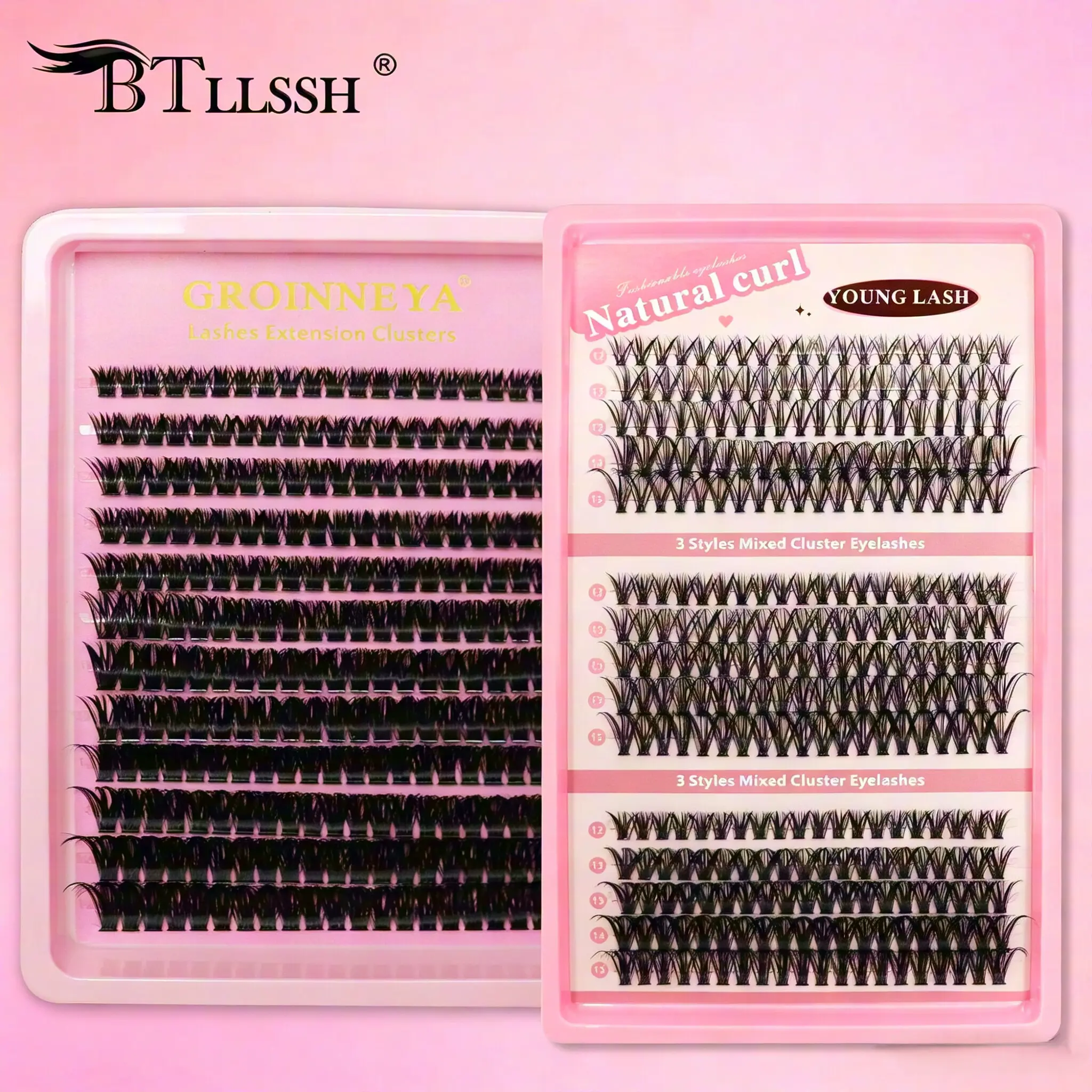 C BTLLSSH Cluster Lash Extension Tray 30D 40D 50D 80D Mixed Individual Eyelashes Natural Curl Fluffy Wispy Lashes For DIY Home Self Lash Makeup