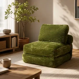 POUUIN 3-in-1 Foldable Sofa Bed - Pre-Assembled Corduroy Floor Chair, Single Seat Modern Comfy Couch, 1-Person Memory Foam Lounger, Compact Fit Guest Bed for Small Spaces