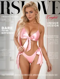 RSLOVE Spring Break Satin Bow Lingerie Set - 2 Piece Snatched Bra and Panty, Fresh New Season Vacation Essentials