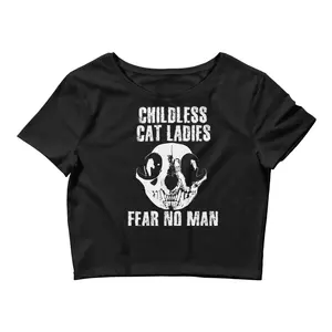 Childless Cat Ladies Fear No Man Anti-MAGA Anti-Trump Pro-Feminist Women’s Crop Tee