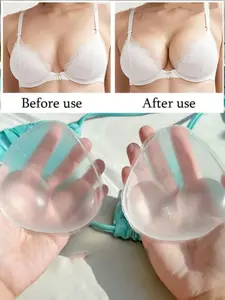 1 Pair Women's Clear Silicone Bra Inserts, Triangle-Shaped Silicone Push‑Up Breast Inserts Pads, Reusable Non‑Deformable Enhancer Cups, Waterproof Silicone Bust Inserts, Invisible Lift & Gather Design for Swimwear & Sports Bras