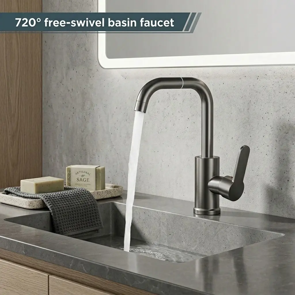 720 rotating faucet, 360 rotating bathroom faucet, Modern, independent hot and cold water control, two inlet hoses, high-pressure nozzle - suitable for kitchen and bathroom sinks, easy installation, splash-proof design.