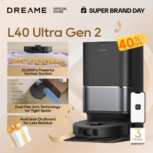 DREAME L40 Ultra Gen 2 Robot Vacuum and Mop with 25,000Pa Suction, Extendable Side Brush and Mop, All-in-One Self-Emptying & Cleaning Dock, Voice & App Control, Black