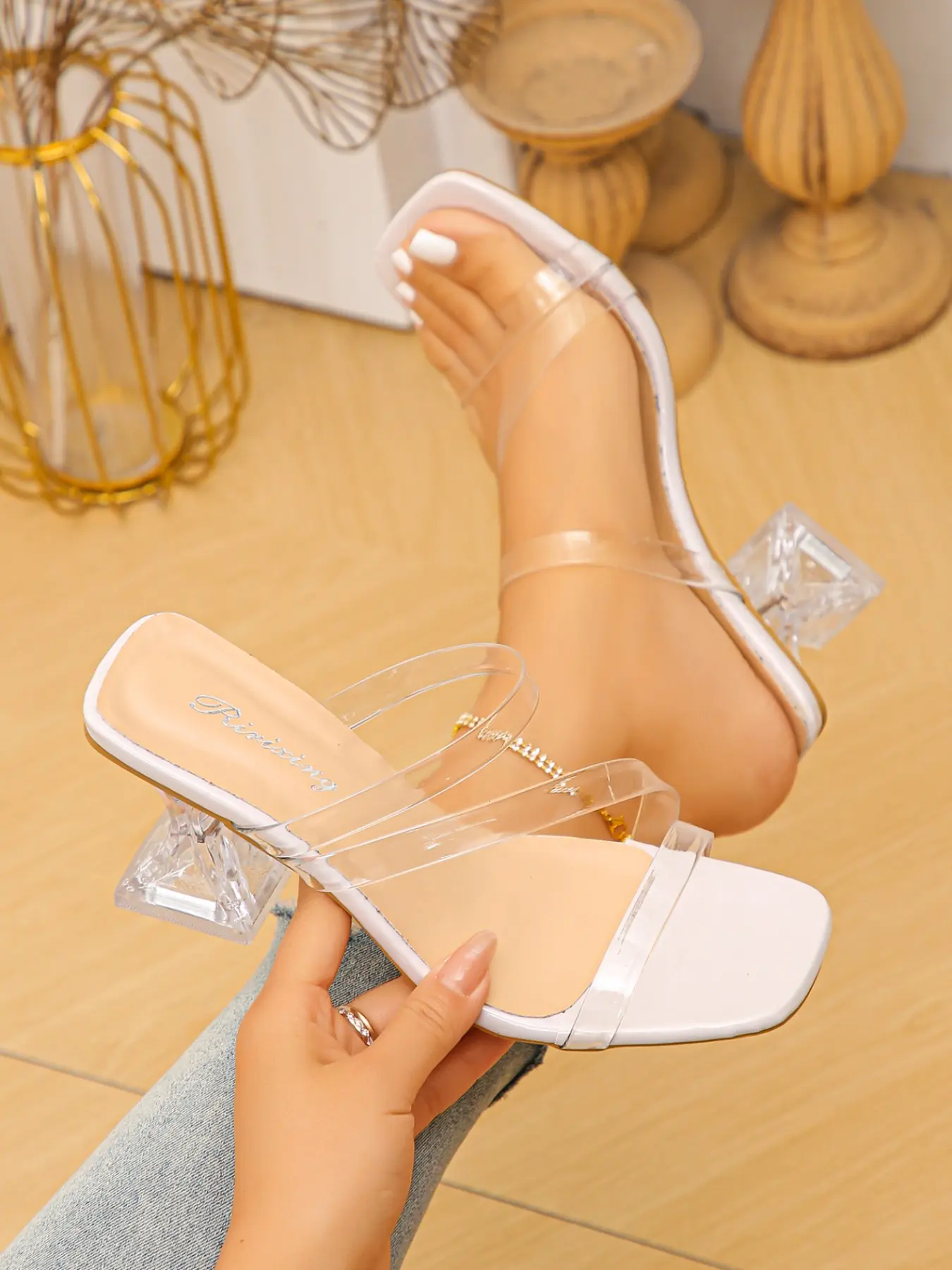 Women Clear Heel Sandals Square Toe Transparent Strap Heels Slip On PVC Block Heel Sexy Elegant Heeled Sandals Minimalist Sandals Fashion Party Wedding Date Night Summer Dress Shoes Fashionable Heeled Sandals Chic Summer Footwear All Match Sandals