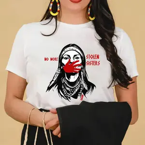 No More Stolen Sisters MMIW Shirt Indigenous Women Awareness Red Handprint Graphic Tee Supporting MMIWG Movement and Native American Causes