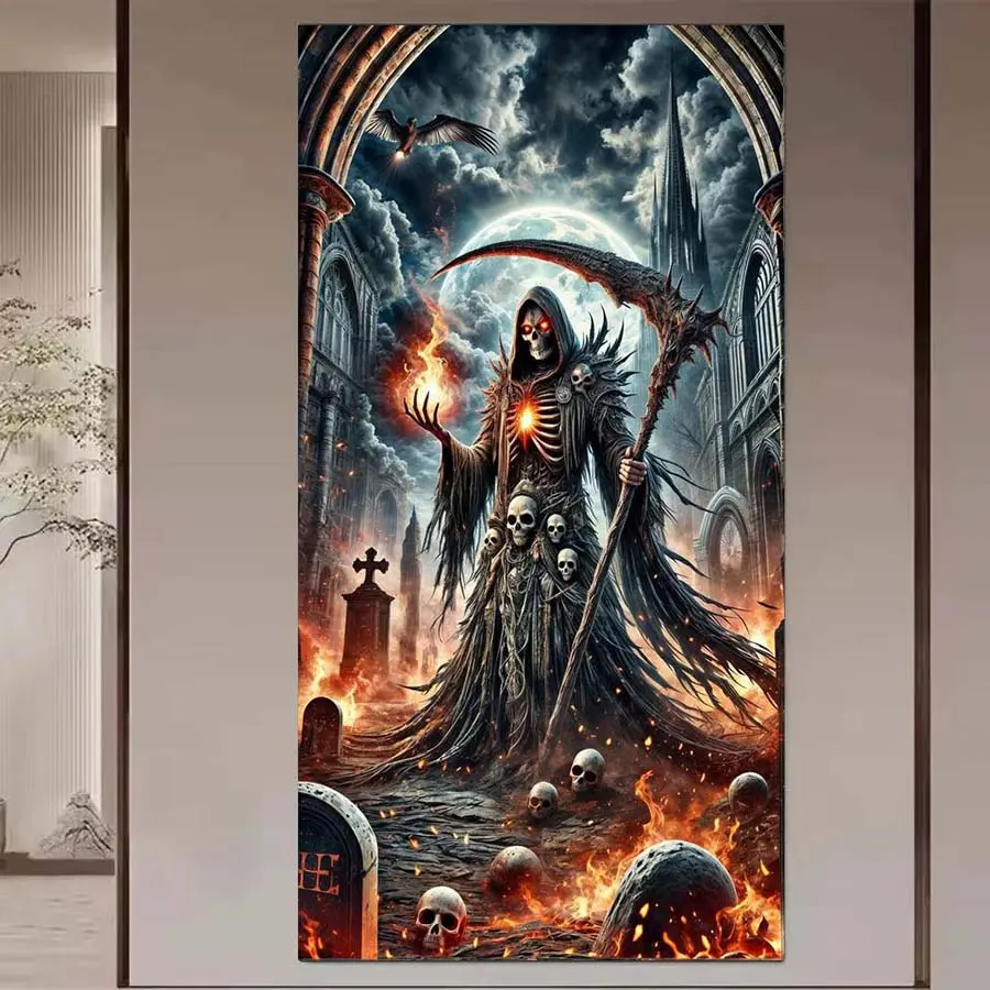 1pcs 5D DIY diamond painting kit, 5D diamond art set, DIY decoration, Grim Reaper scythe diamond painting kit full round drill DIY, mosaic, diamond art, DIY art home decoration, suitable for Halloween and Christmas, Handcraft, Handicraft