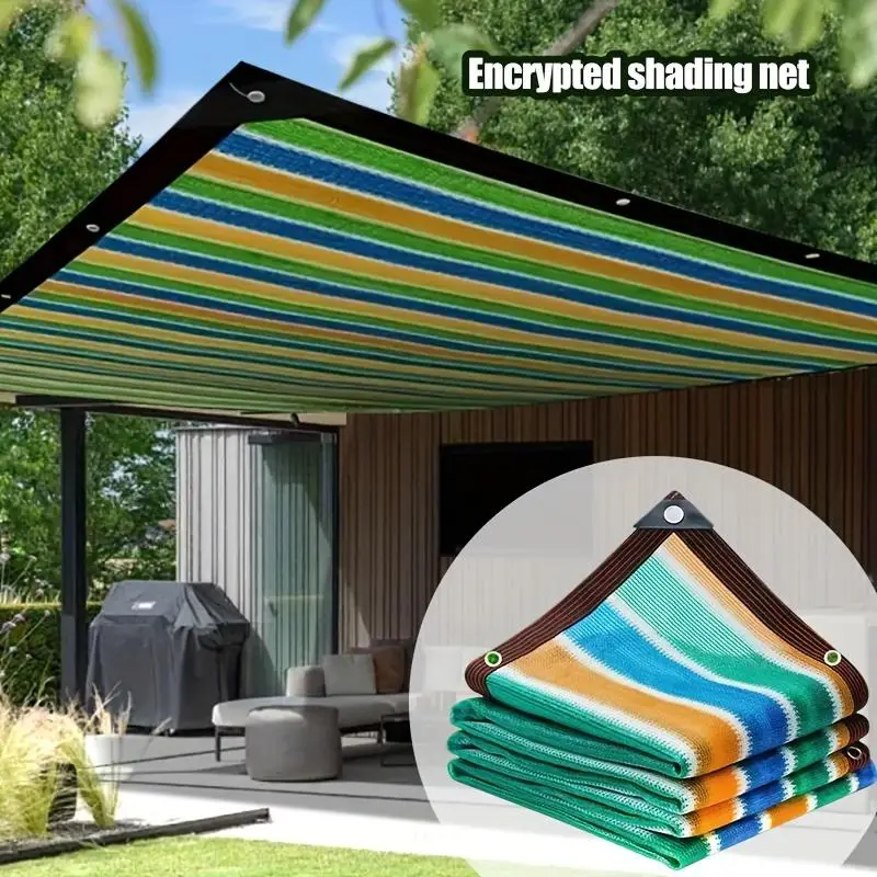 Colorful Striped Sun Shade Net, Durable Plastic Outdoor Shading Fabric for Patio, Picnic, Carport, Garden, Balcony, and Corridor Cooling Canopy, Garde