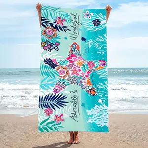 1-Pack Oversized Beach Towel - Super Soft Microfiber, High Absorbency & Quick-Dry, Vibrant Geometric Ocean Design with Palm Leaves & Flowers, Lightweight Portable for Beach