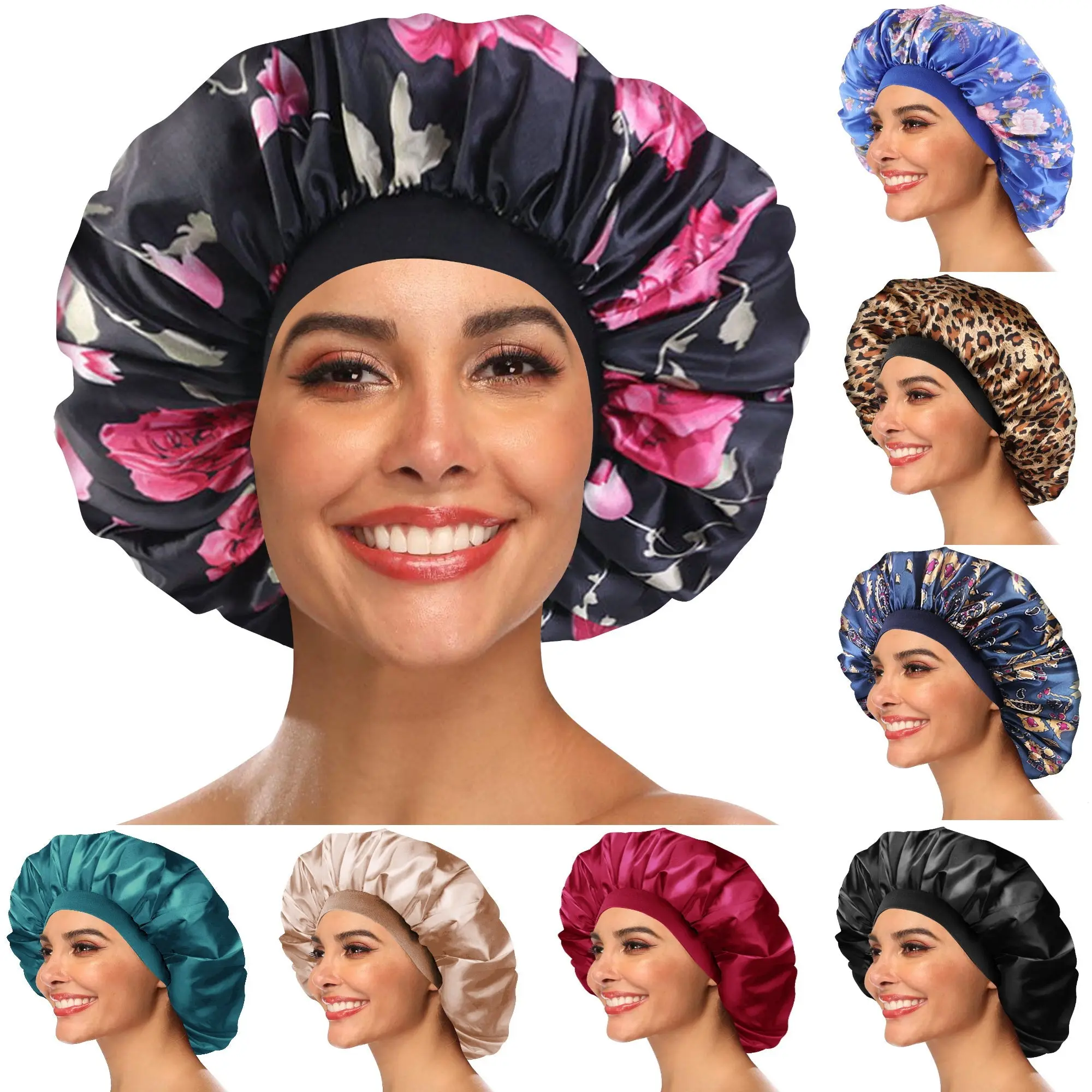 Reusable Satin Shower Cap - Adjustable, Lightweight, Breathable, Portable Shampoo Cap for Natural, Thick Hair Care, Reusable Shower Caps