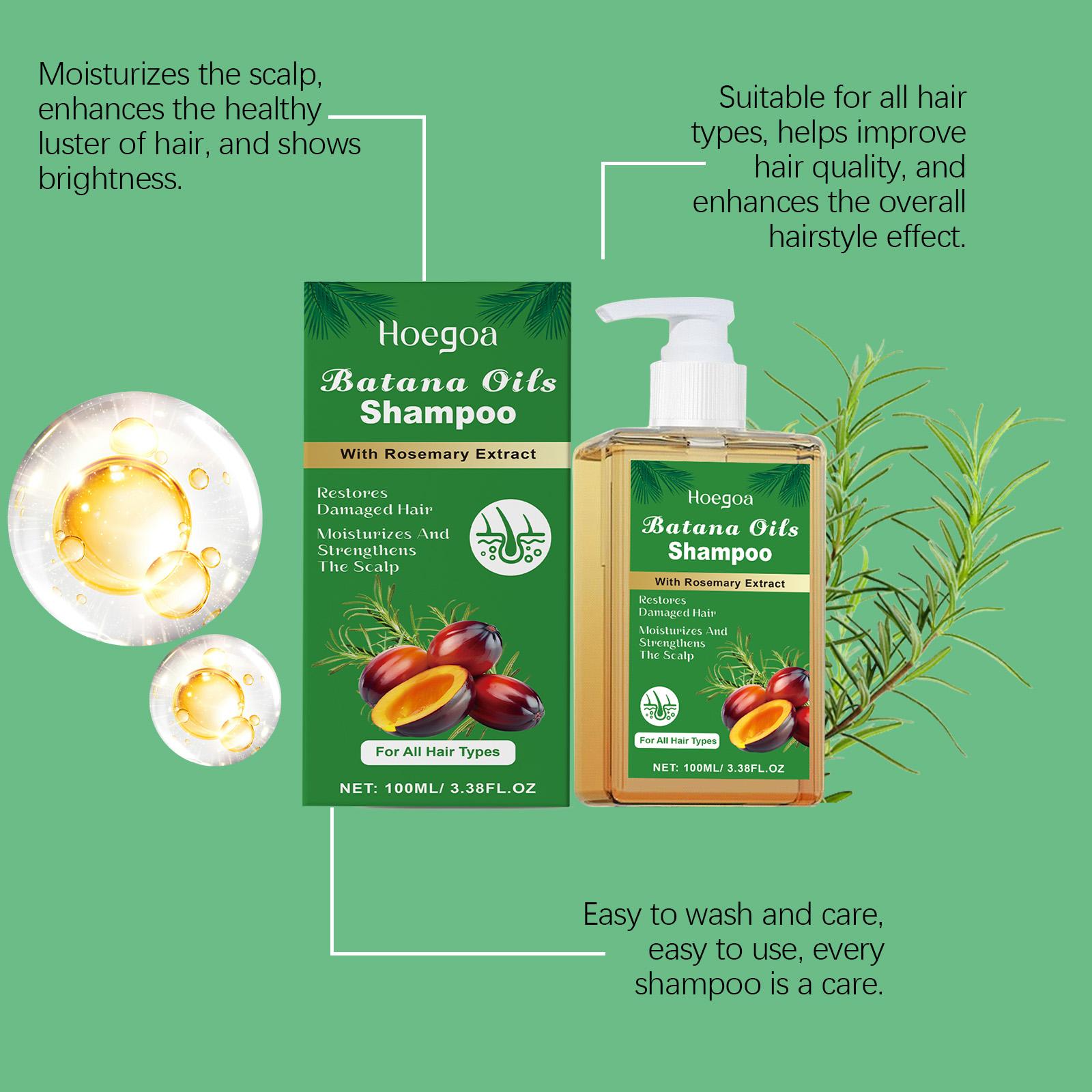 Hoegoa Batana Oils Shampoo with Rosemary Extract - 100ml - Gentle Cleanser for All Hair Types - Nourishes & Softens Hair - Strengthens Scalp