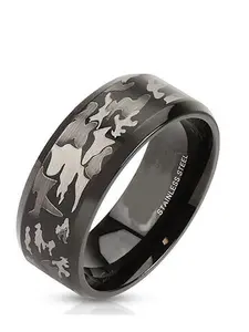 Men's Black Stainless Steel Camo Camouflage Wedding Ring