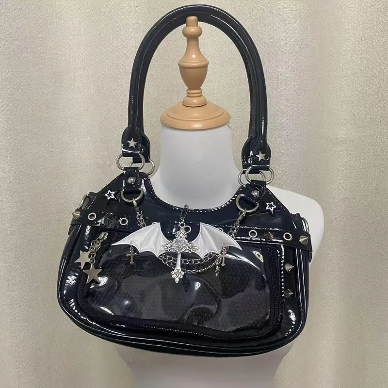 Super Cute Leather Ita Bag Punk bat Ita shoulder bag Handmade Remake Handbag Y2K Crossbody Bag Windows Bag Pin display Bag for women girl