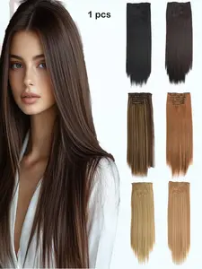 KAIRIYA 24 Inch Long Straight Clip-in Hair Extensions, Natural Soft Synthetic Hairpieces for Women, Synthetic Extensions  for Daily Use