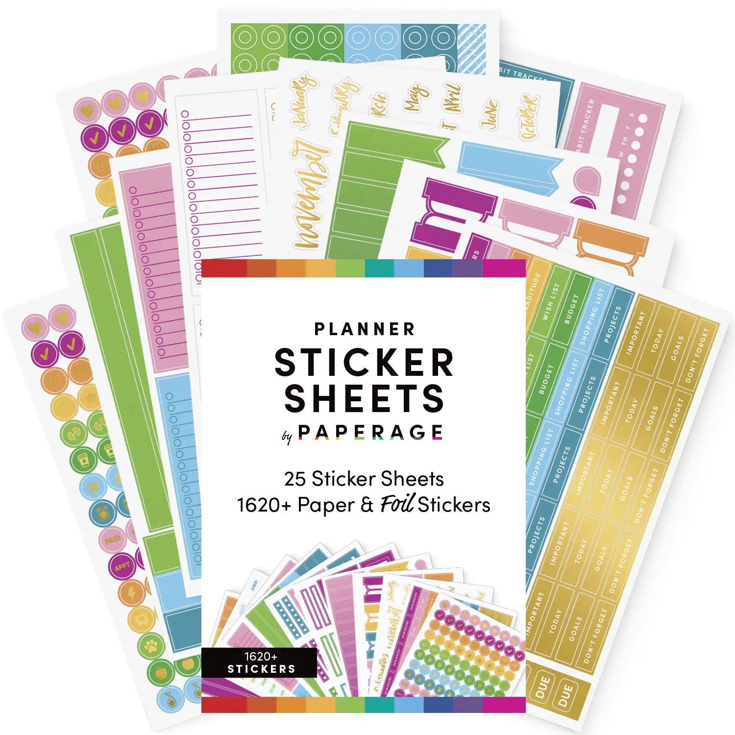 PAPERAGE Planner Stickers - Multicolored & Gold Foil Decorations for Planners, Scrapbooking, Calendars, Journals, Stickers For Scrapbooking
