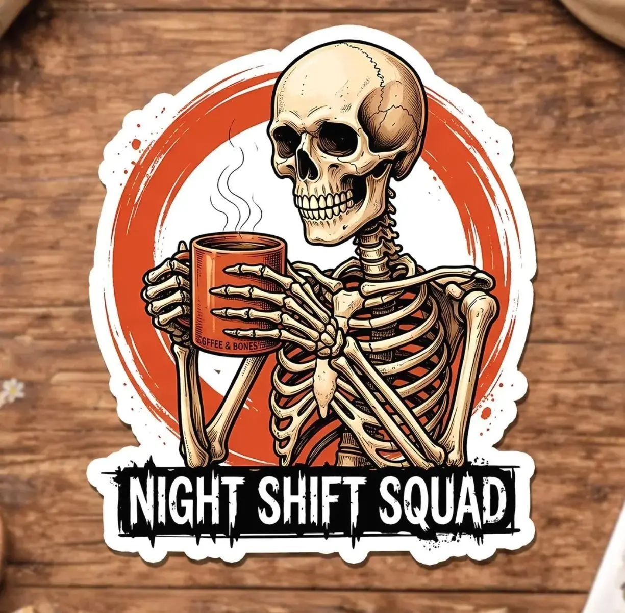 Night Shift Squad Sticker, Funny Skeleton Nurse RN Healthcare Worker Coffee Lover Stickers Decal for Laptop, Cars, Trucks, Laptops, Coolers, Toolboxes, Windows & More, Vinyl Sticker