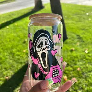 Pink Ghostface 16oz Glass Cup